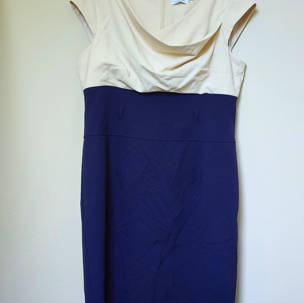 Calvin Klein Cream and Blue Dress